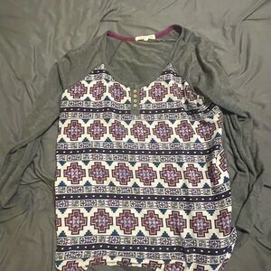 Rewind Gray and Purple Geometric Long Sleeve Top